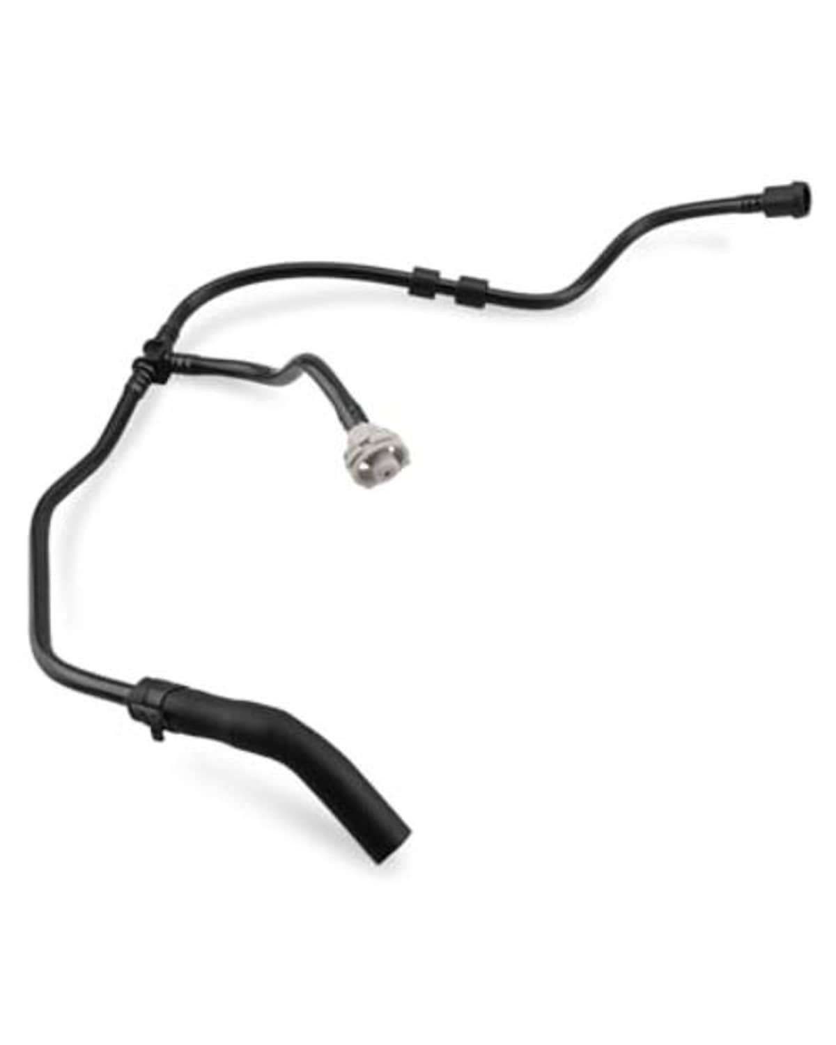 Black radiator coolant hose assembly with metal electrical connector and curved sections