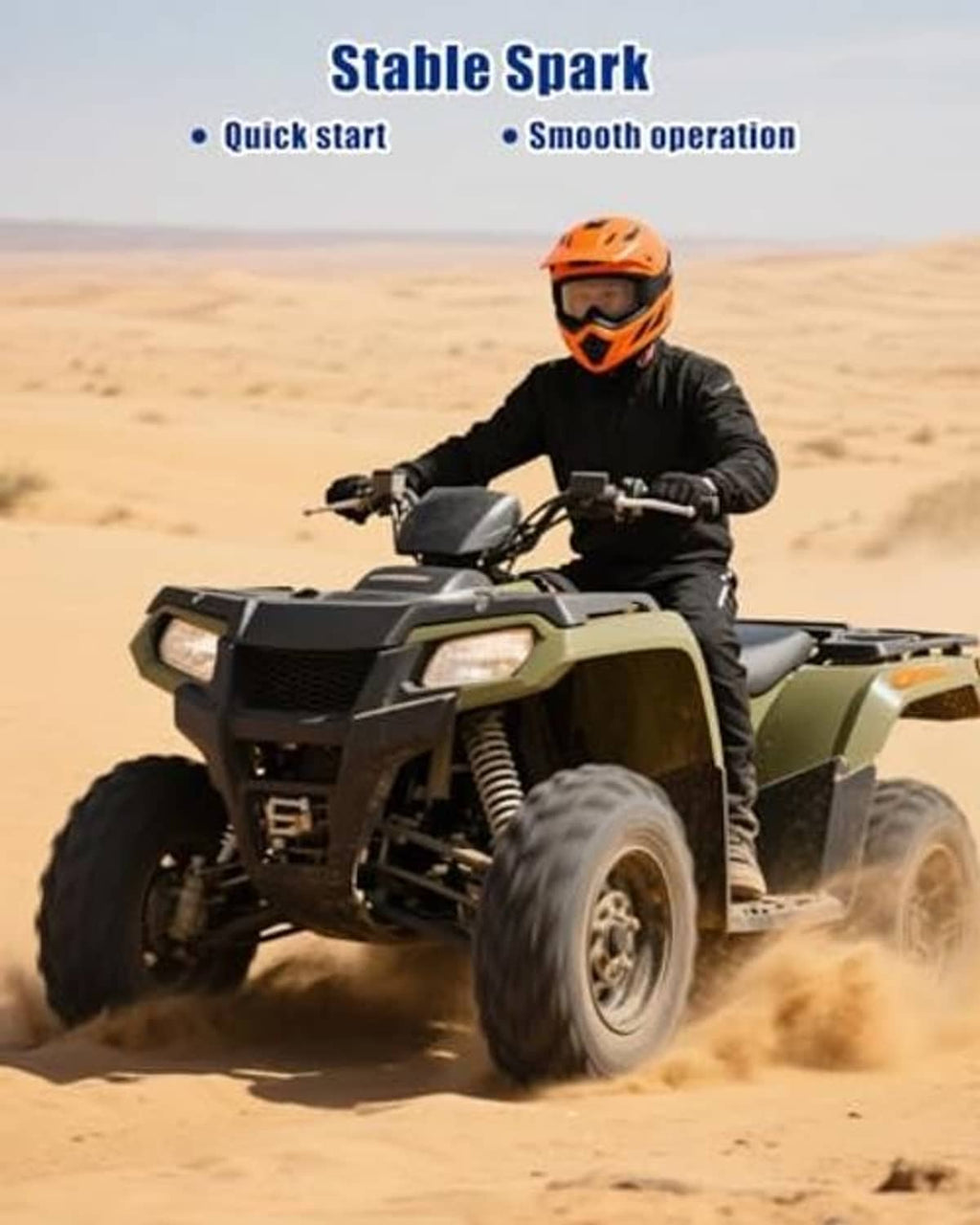 ATV rider on sand dunes with an off-road quad