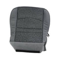 Gray cloth seat cover with textured center panel and stitched horizontal stripes