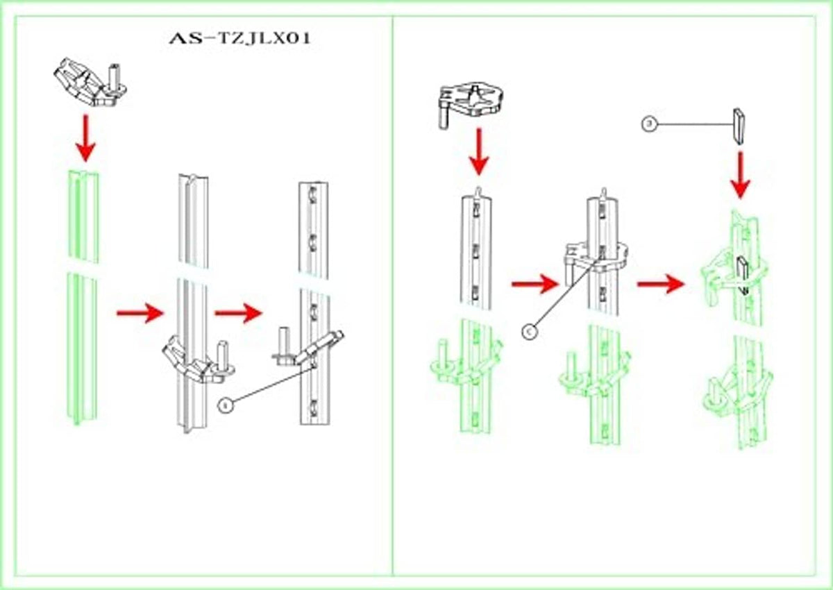 Installation diagram showing hinge pin mounting on a metal T post