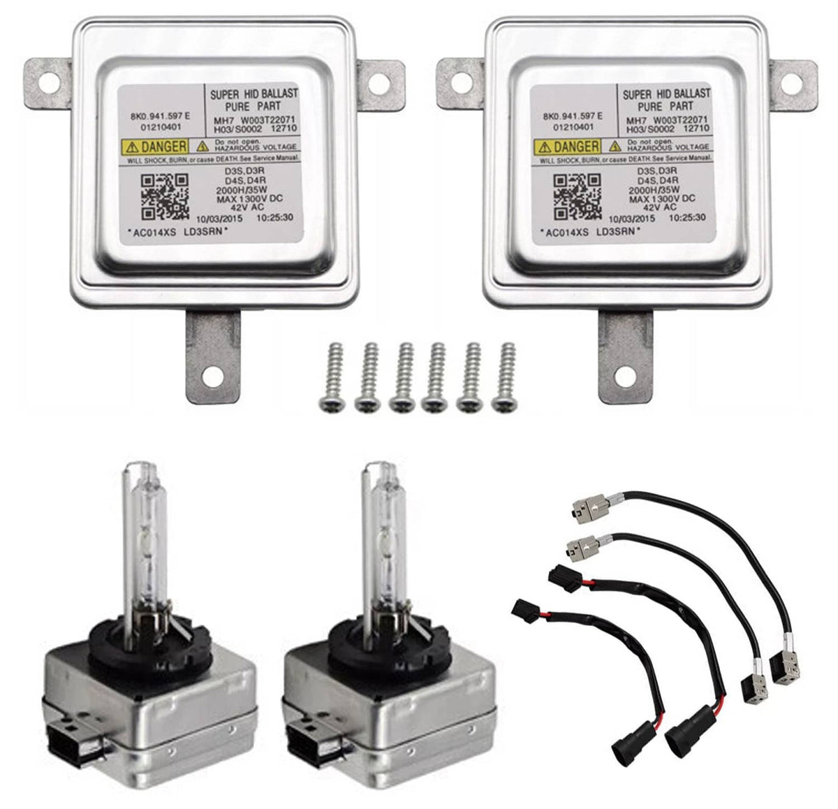 Xenon HID headlight ballast control units with D3S bulbs, screws, and wiring harness