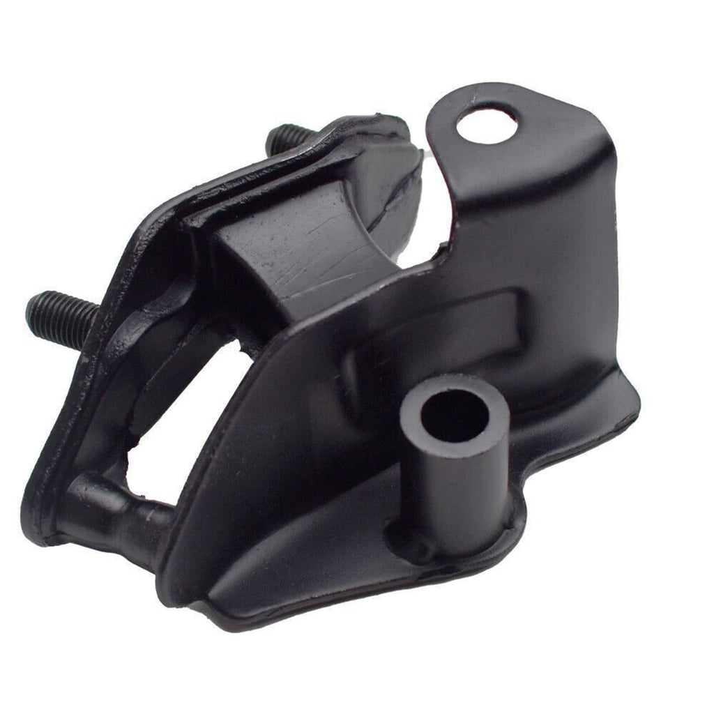 Black rubber transmission mount with metal bracket and mounting hole cutout