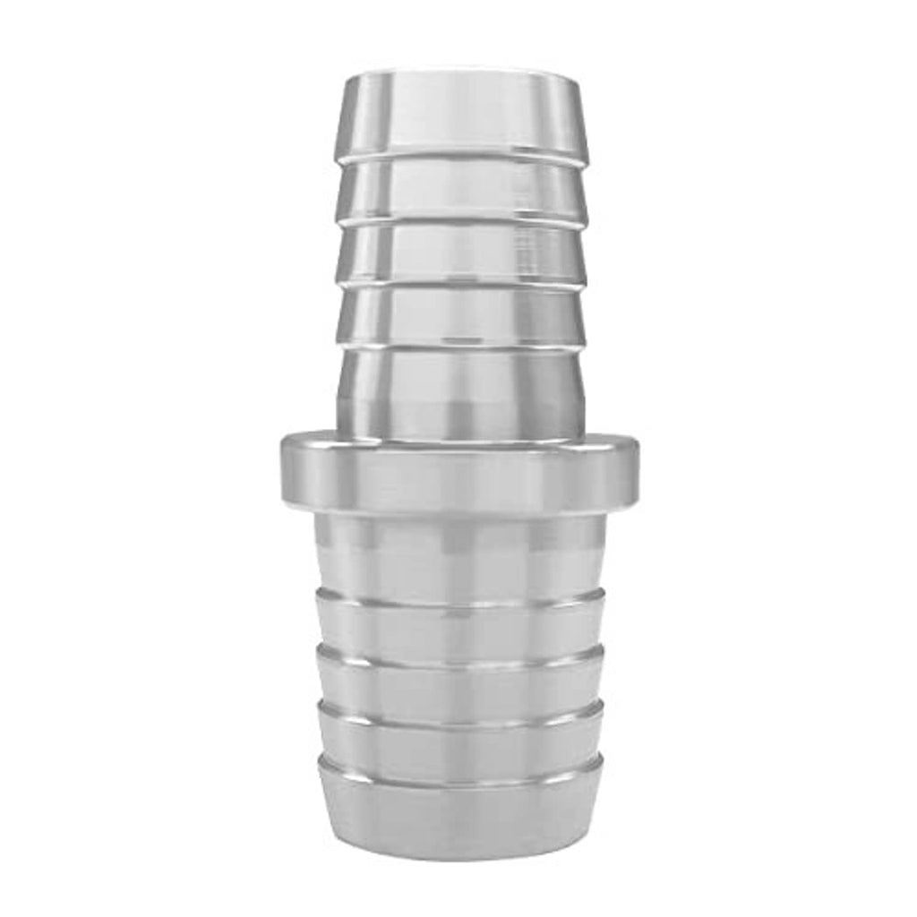 Metal hose barb coupler reducer end with ridged barb, silver finish