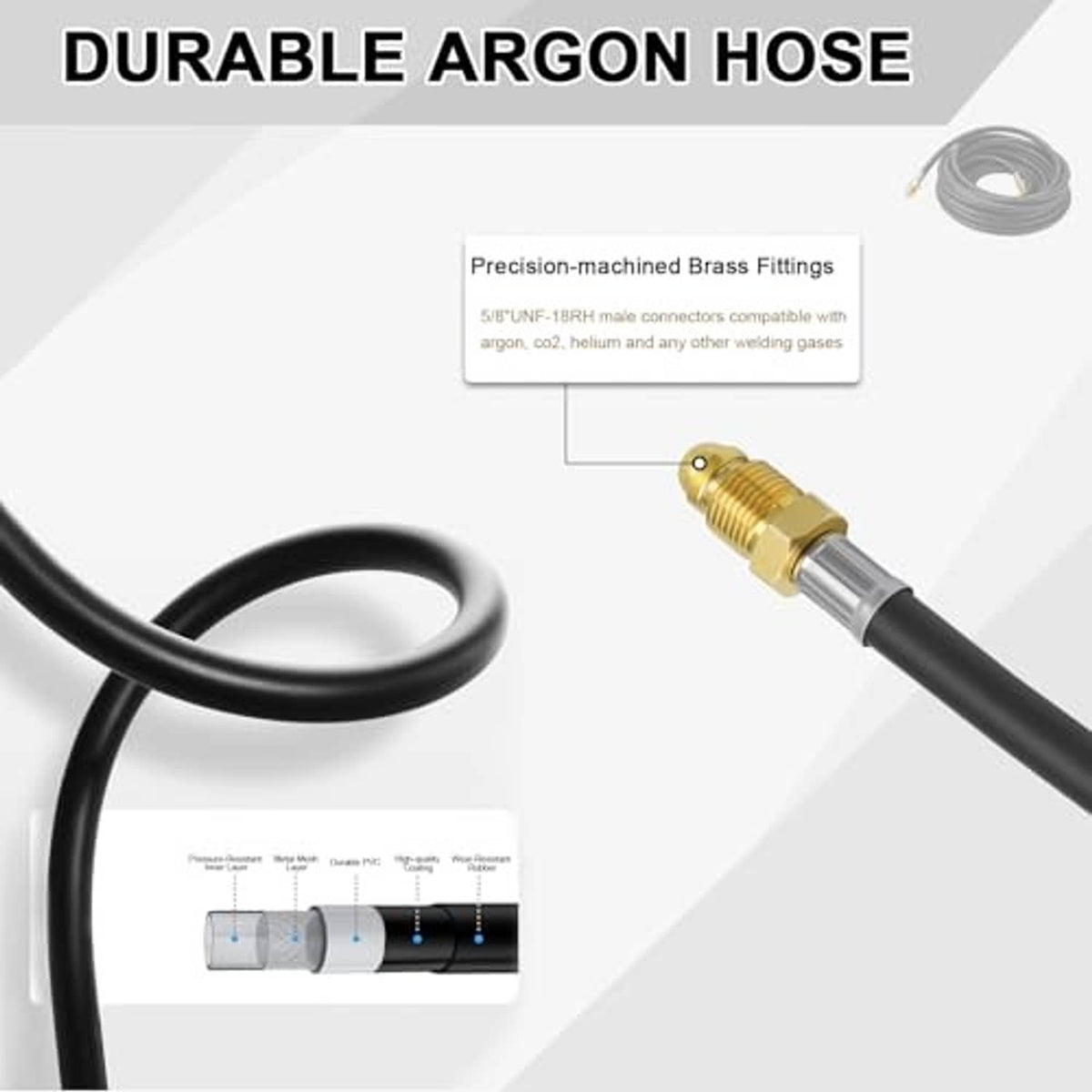 Black argon hose with brass fittings and metal connector end piece