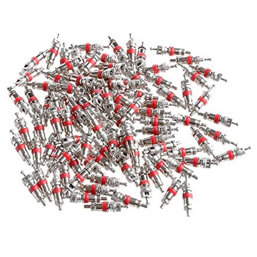 Assorted tire valve stem cores, silver metal with red rubber tips (200-pack)