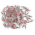 Assorted tire valve stem cores, silver metal with red rubber tips (200-pack)