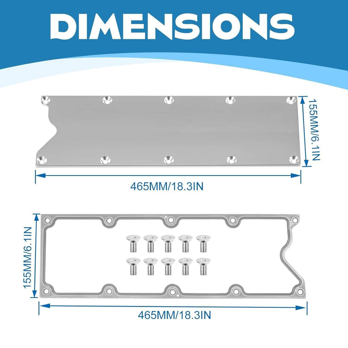 Valley cover plate with gasket and hardware screws, silver aluminum