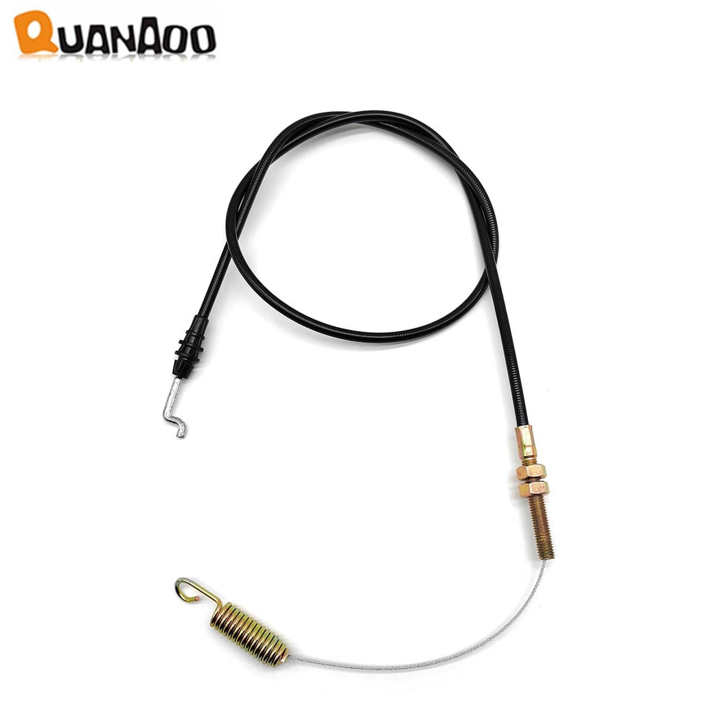 Black traction cable with spring, metal connectors, and cable sheath