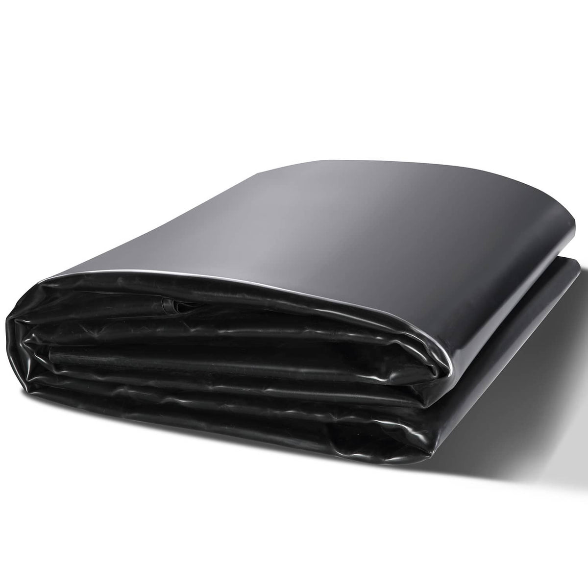 Black folded EPDM pond liner underlayment roll, smooth flexible sheet for ponds
