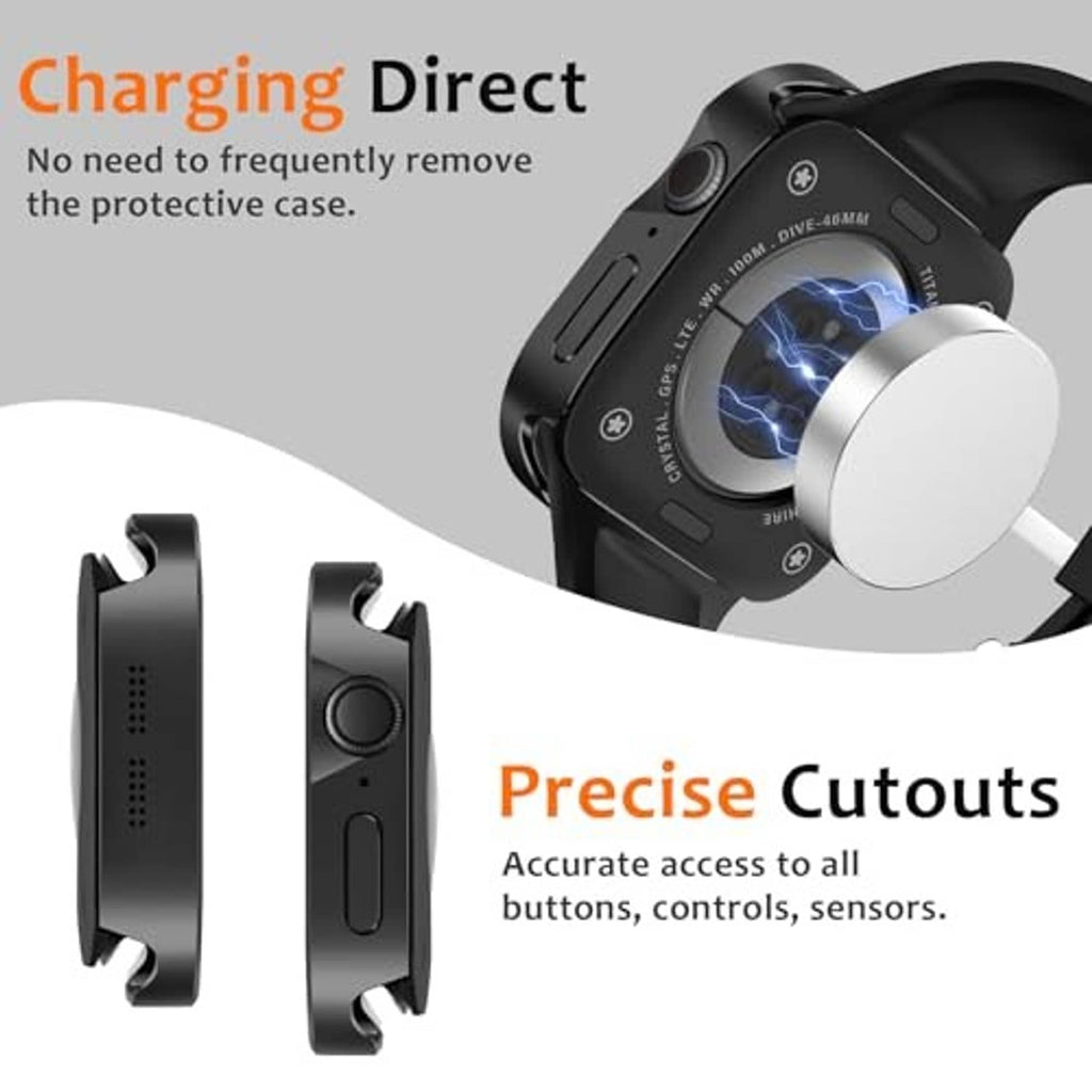 Black watch case with precise cutouts for buttons, controls, controls, and sensors