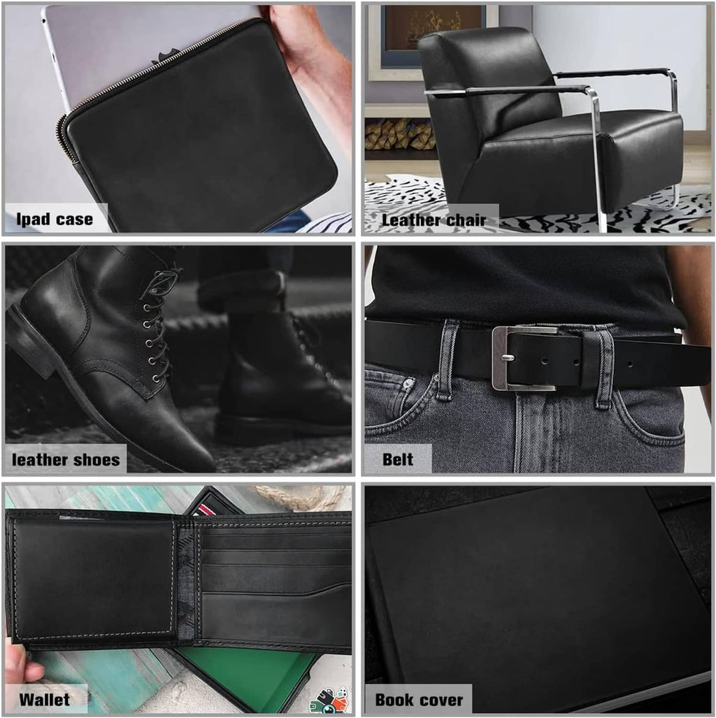 Black leather sheet used for accessories like wallet, belt, shoes, and book cover