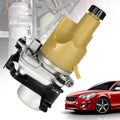 Electric power steering pump assembly with beige reservoir, black brackets, and silver cylinder