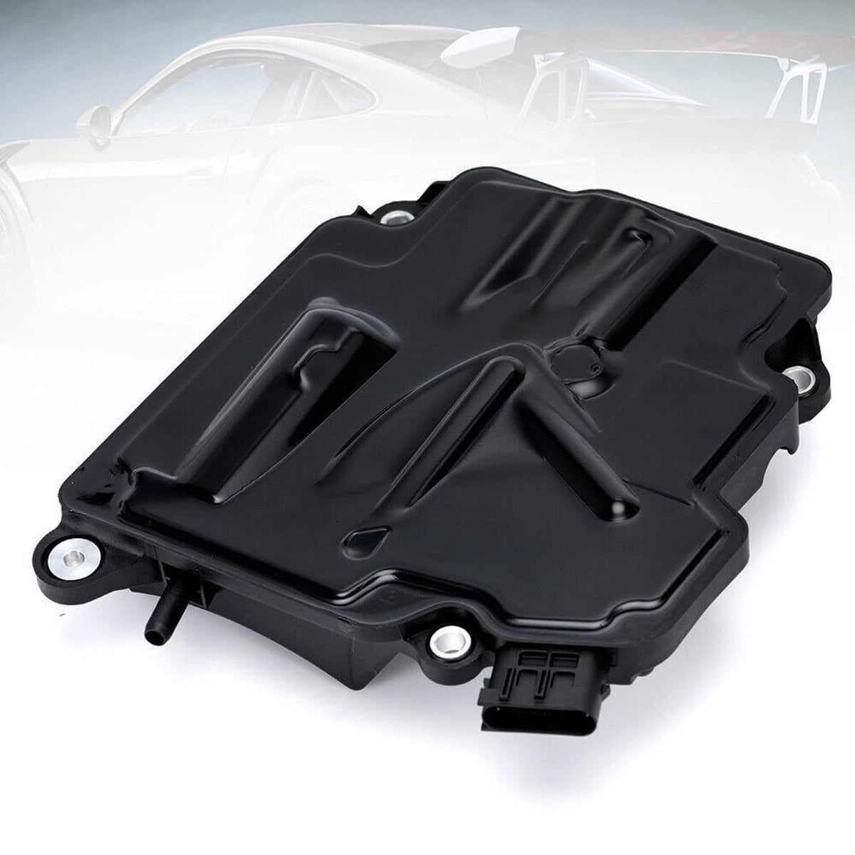 Black intelligent servo module with side lever and front mounting screws