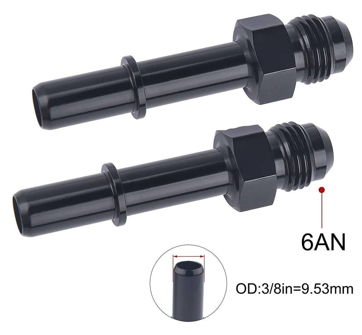 AN-to-SAE quick connect male EFI fuel fitting adapter, black anodized steel, 6AN
