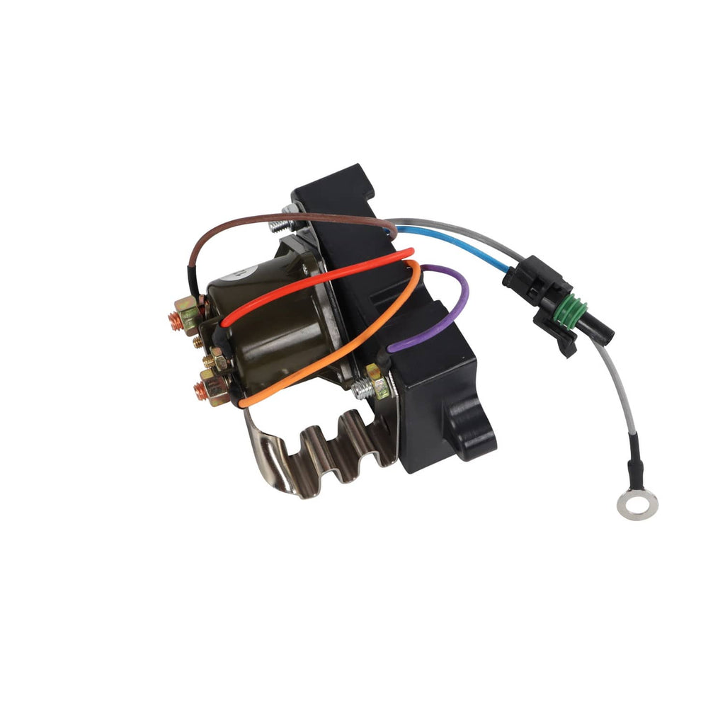 Glow plug controller relay with wiring harness and connector plugs, angled view
