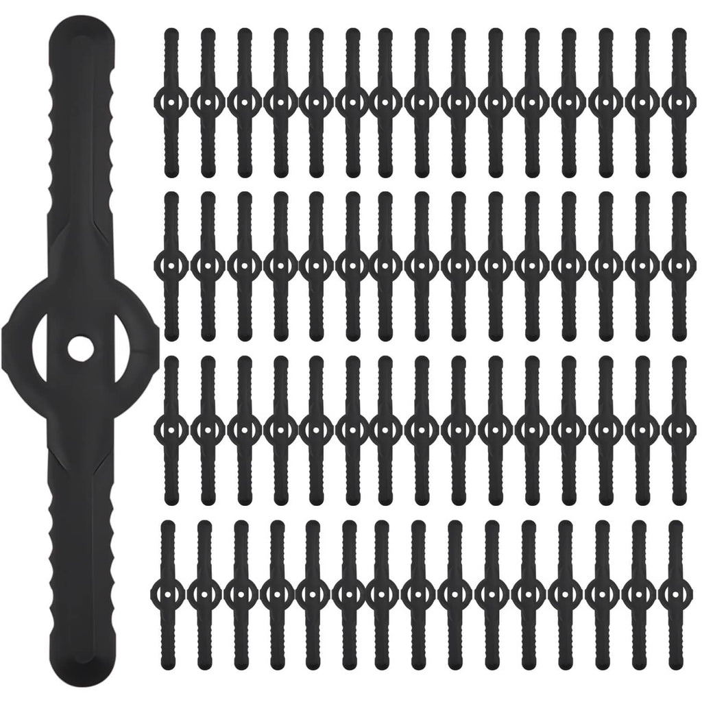 Black string trimmer head blades and mounting loops, 60-piece set