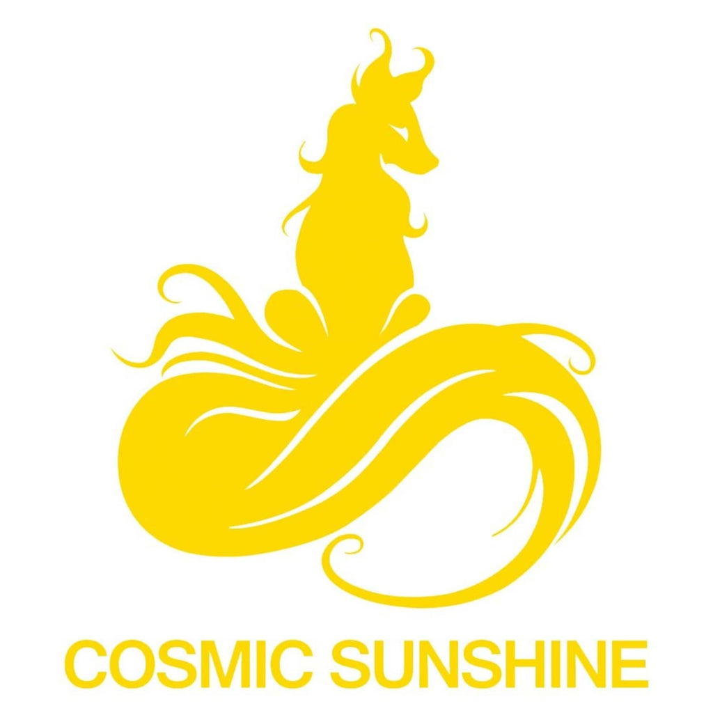 Cosmic Sunshine hair dye label with yellow seahorse emblem