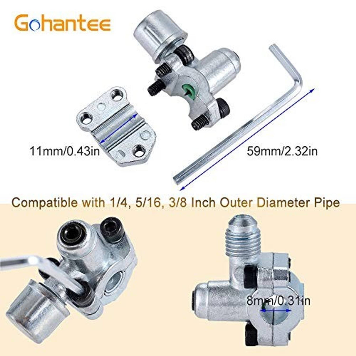 Refrigerant tap valve adapter set with metal fittings and mounting bracket