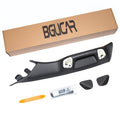 Black driver-side A-pillar grab handle kit with mounting hardware and trim pieces