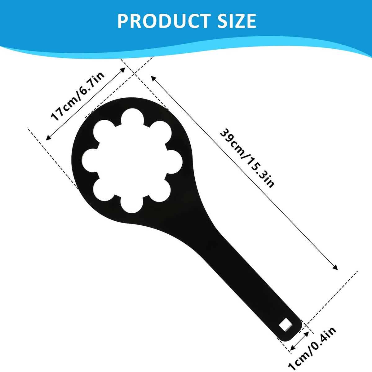 Black star-flower nut wrench, angled head with square drive opening