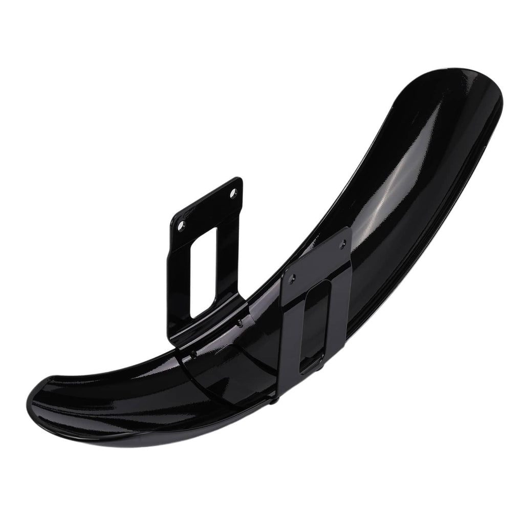 Black front fender with integrated mounting bracket plate, side view