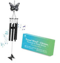 Black and white butterfly wind chime with hanging metal bars and top butterfly