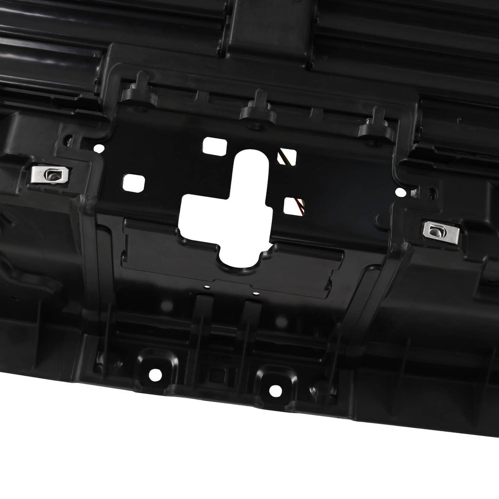Black grille shutter module with mounting cutouts and central actuator opening
