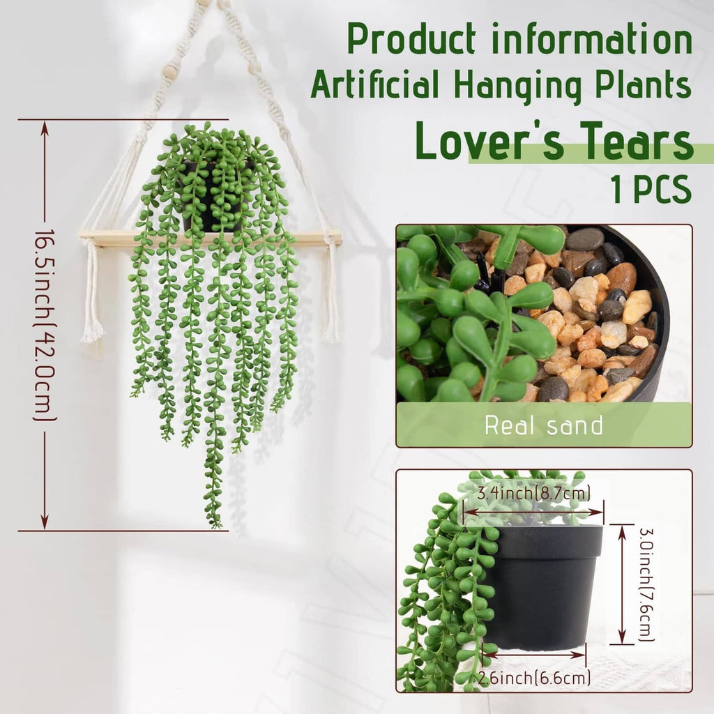 Hanging artificial string of pearls plant with cascading green bead-like strands
