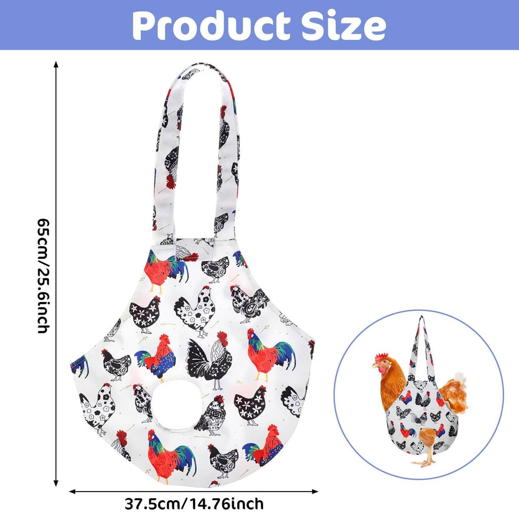 White medium poultry carrier sling with handle opening, rooster and chicken print