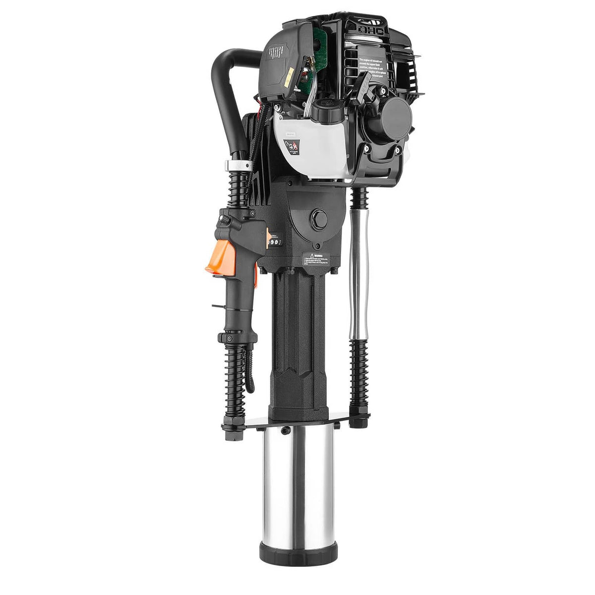 Gas T post driver with front engine housing and silver impact base sleeve