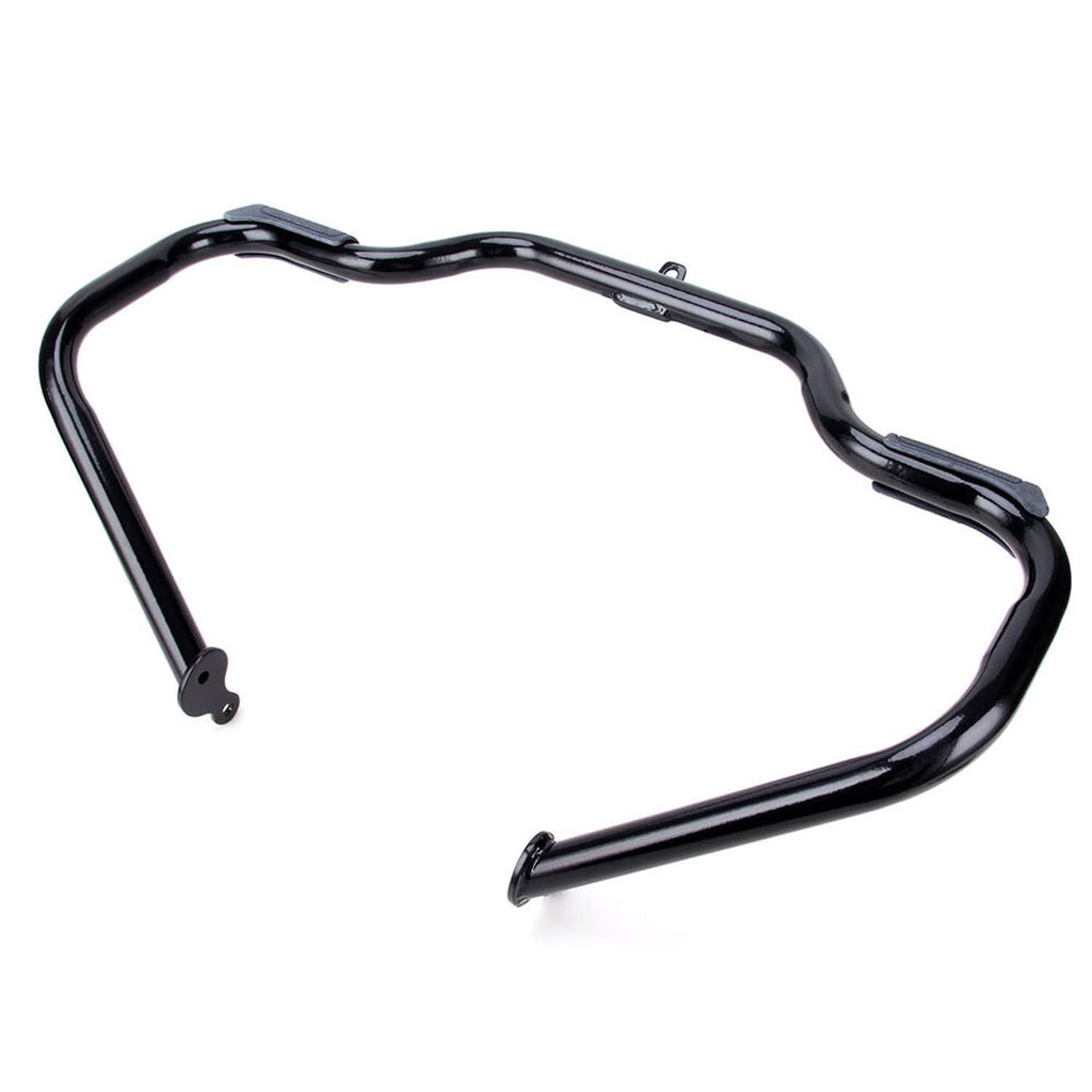 Black engine crash guard bar with side brackets and curved protective frame
