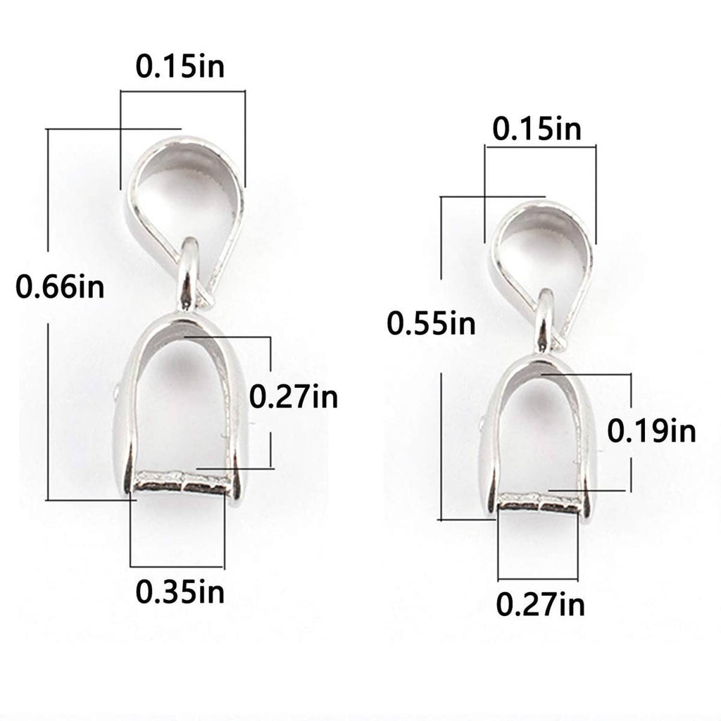 Sterling silver pendant bail connector size diagram with 0.66in height and 0.35in base