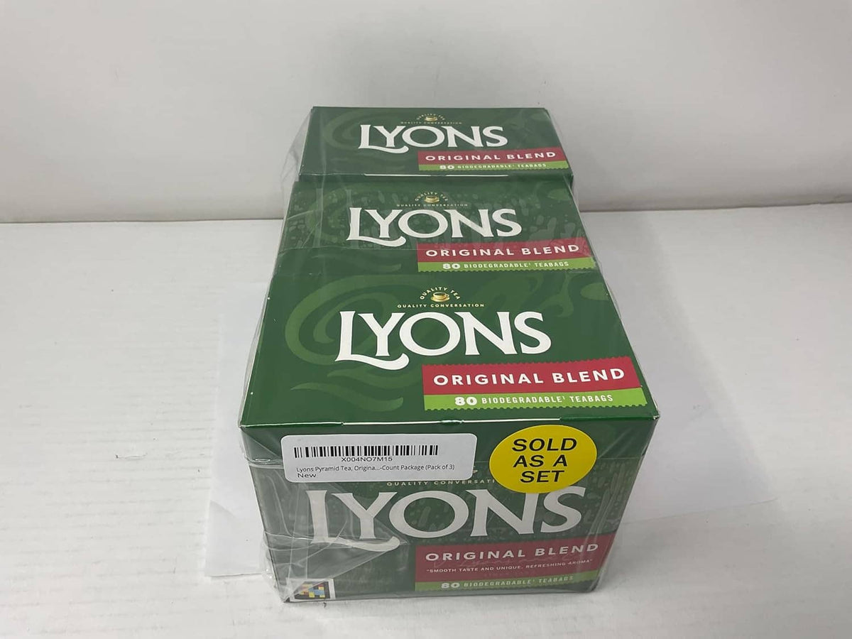 Lyons Original Blend tea bag set in clear wrap, three green boxes, 80 each
