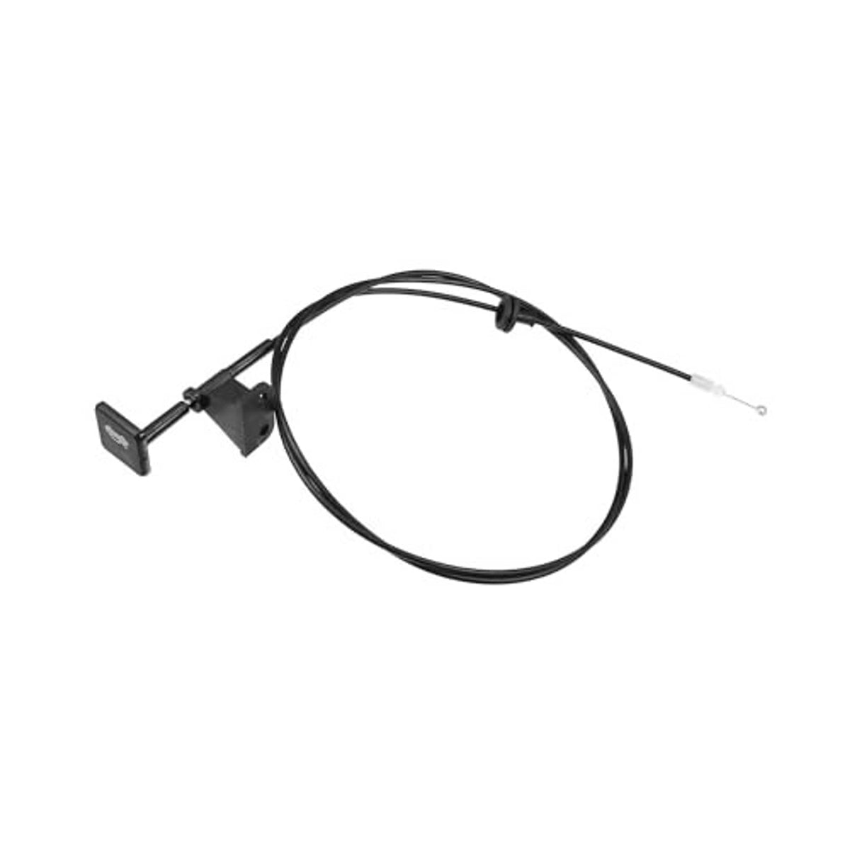Engine hood release cable assembly with black bracket and cable end