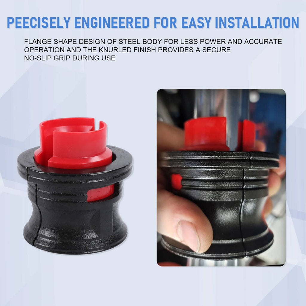 Motorcycle fork seal driver adapter with red ring and black body for easy fork seal installation