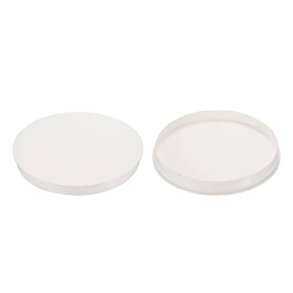 Set of two white round PVC pipe end cap plugs, flat top