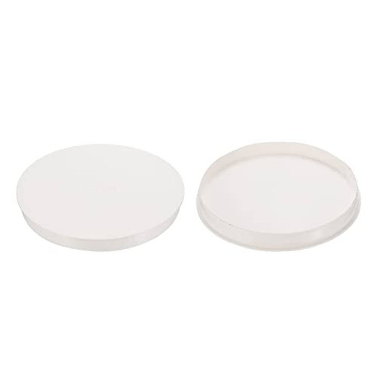 Set of two white round PVC pipe end cap plugs, flat top