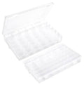 Clear plastic rectangular storage box with hinged lid and 36 grid compartments.