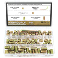 Zinc-plated steel threaded nut insert assortment kit in clear organizer with labeled box