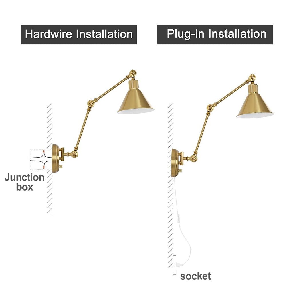 Plug-in installation wall sconce showing socket connection to junction box
