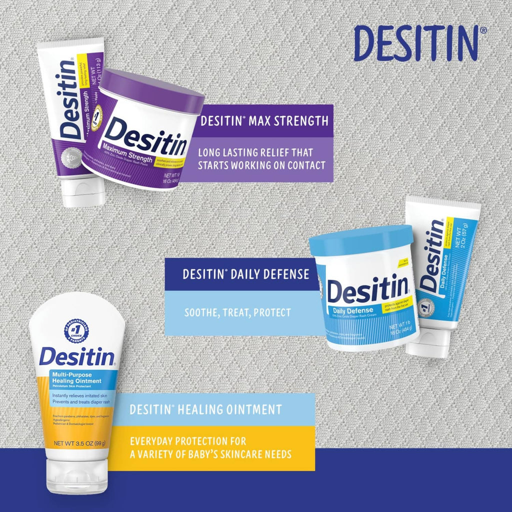 Desitin daily protection creams lineup with Daily Defense tube and jar