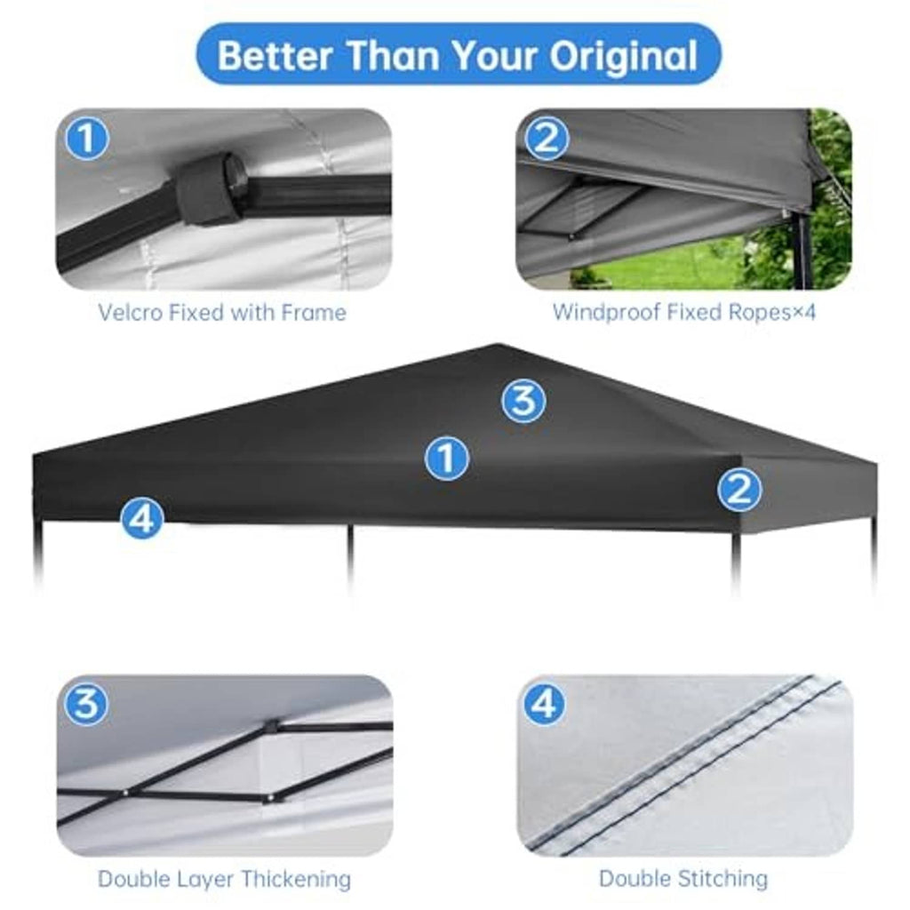 Black canopy top with double stitching and windproof fixing straps