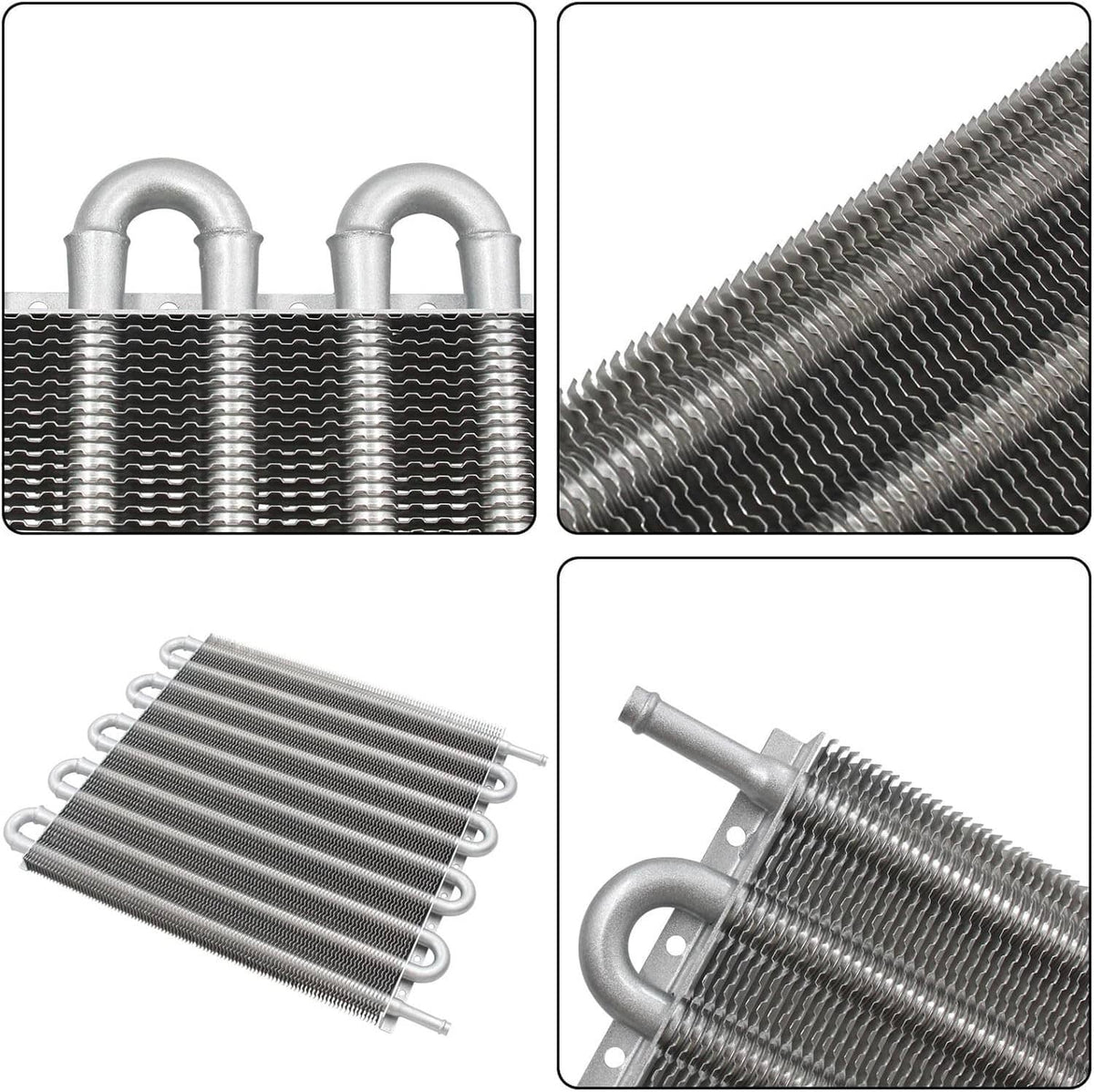 Aluminum oil cooler radiator heat exchanger with two inlet tubes and finned core