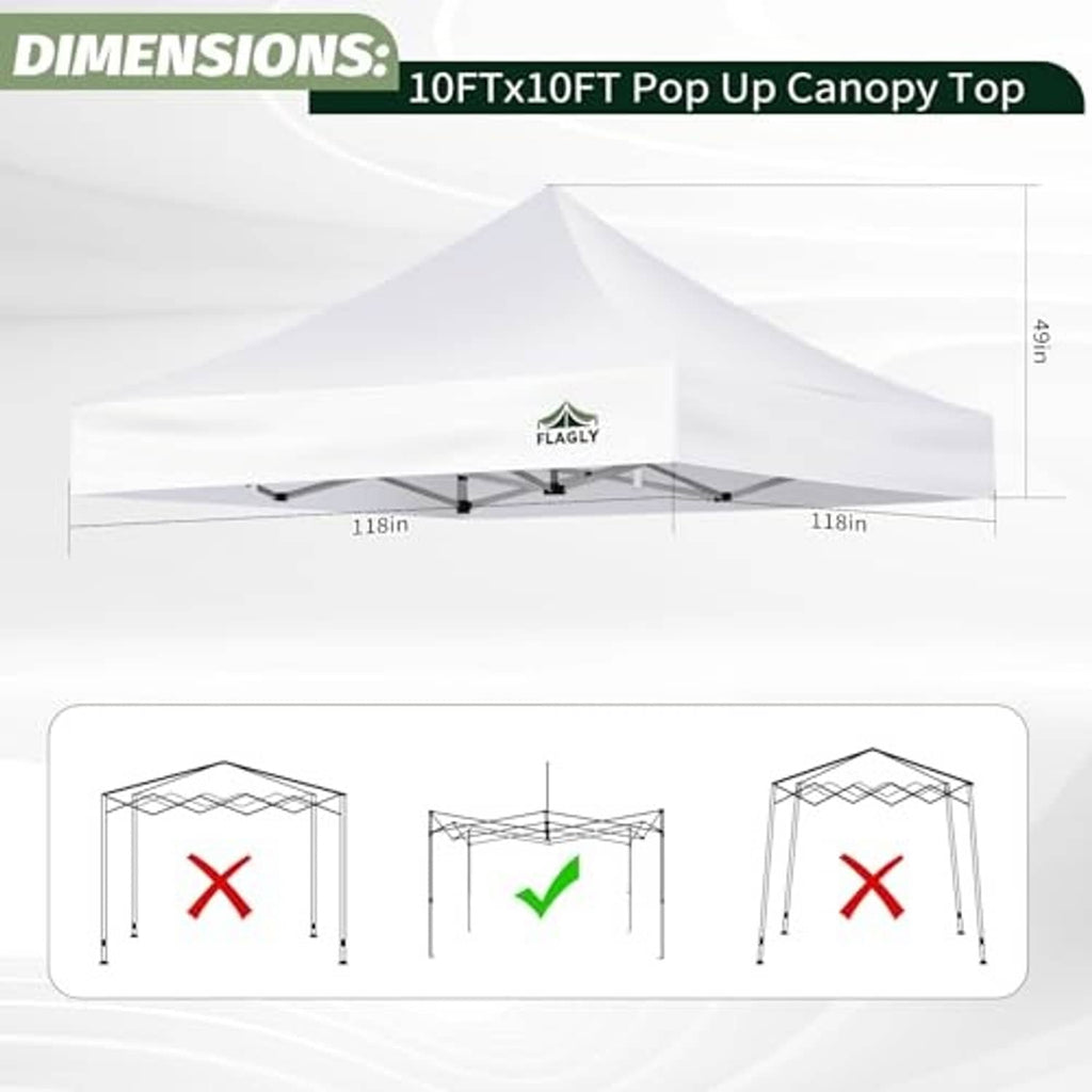 White canopy replacement top diagram with height and width dimension lines