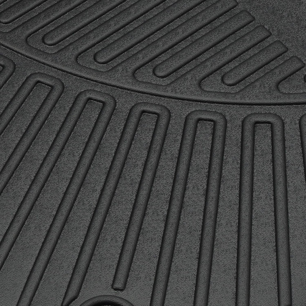 Close-up black TPE floor mat tread with raised parallel ribs and gripping texture