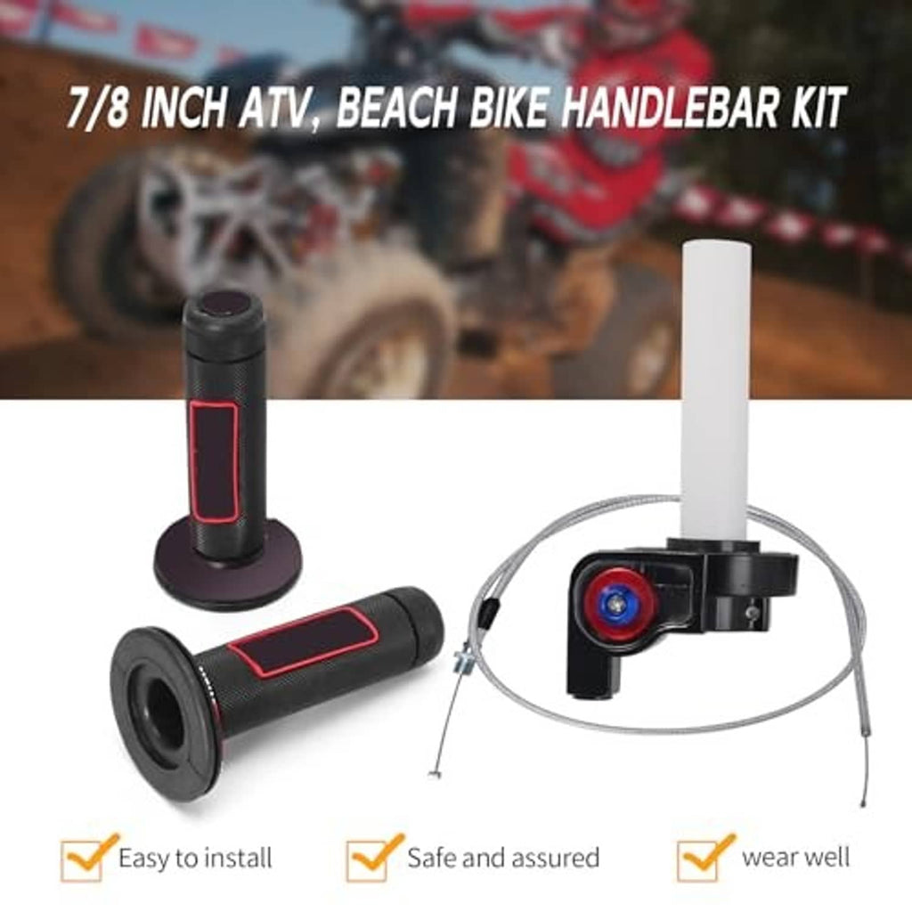 Twist throttle accelerator grips with cable and switch, black with red trim