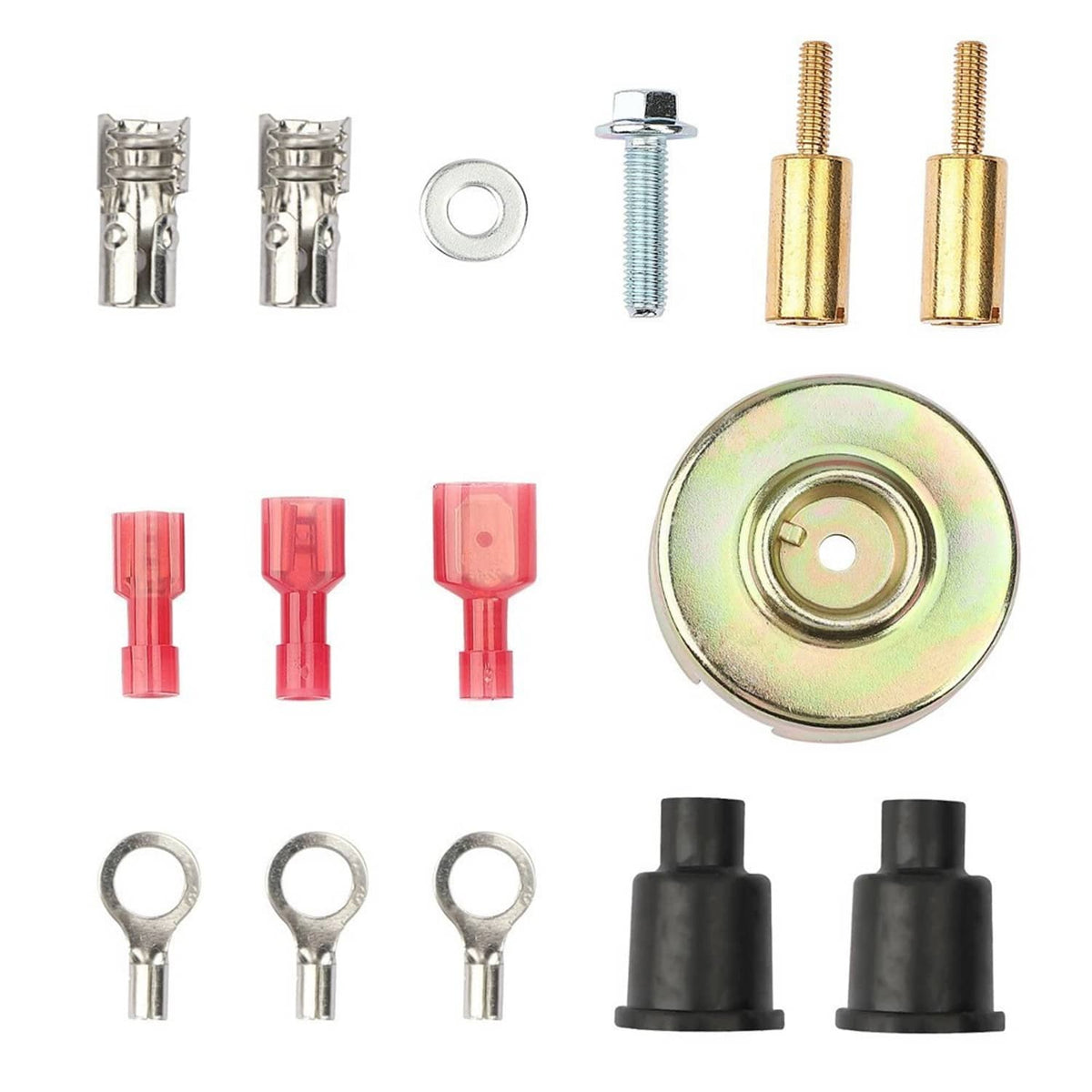 Single-fire ignition kit parts: terminals, fasteners, coils, and wire connectors