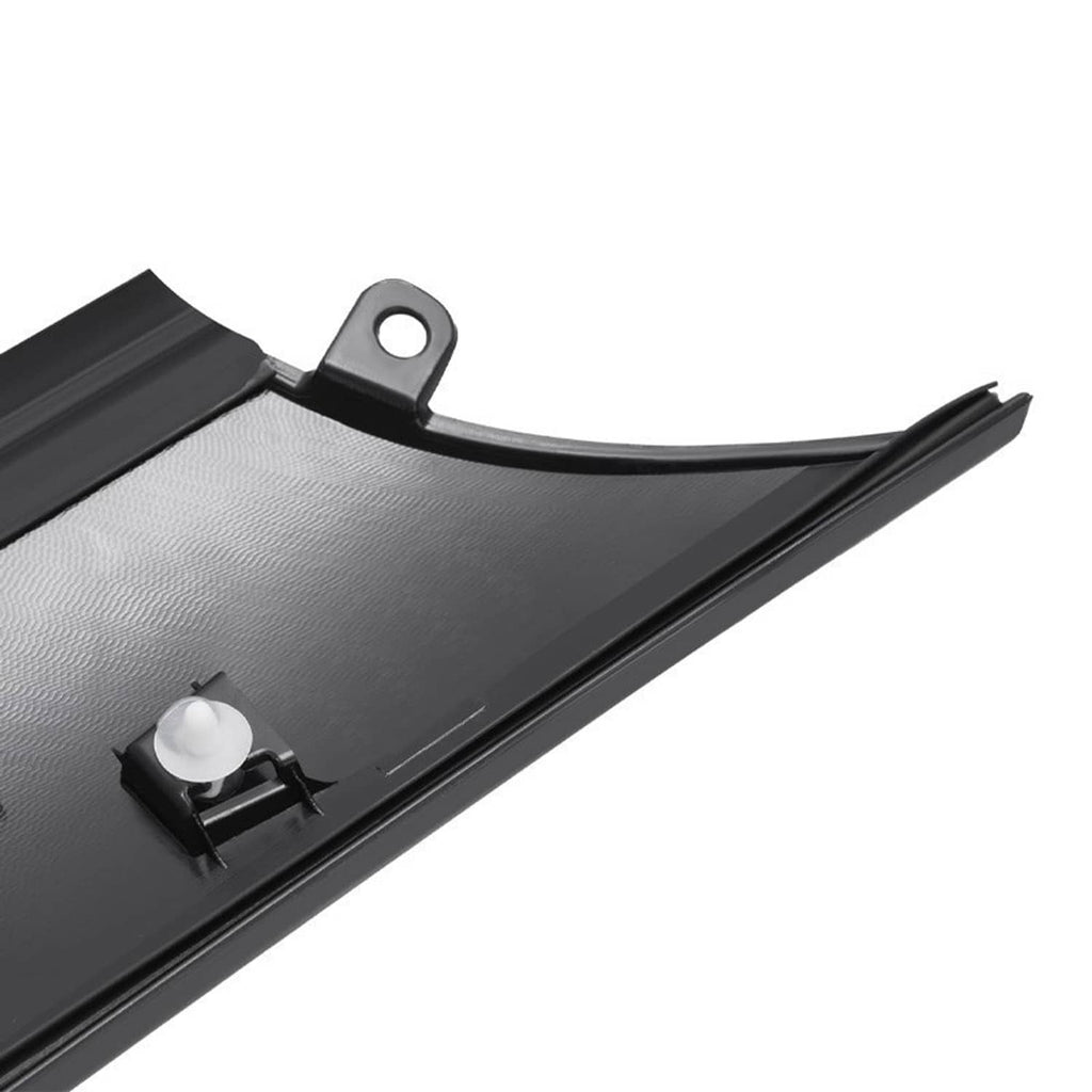 Windshield pillar trim molding with textured insert and side clip mounting point