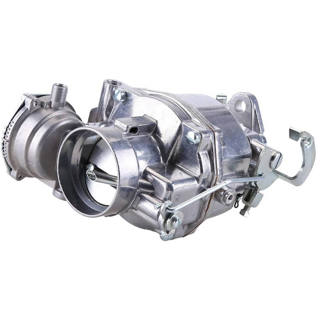 Carburetor with large air intake mouth, throttle lever, and metal support arm