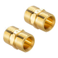 Brass-colored male thread hose adapter with ribbed body and 15mm to 14mm ends